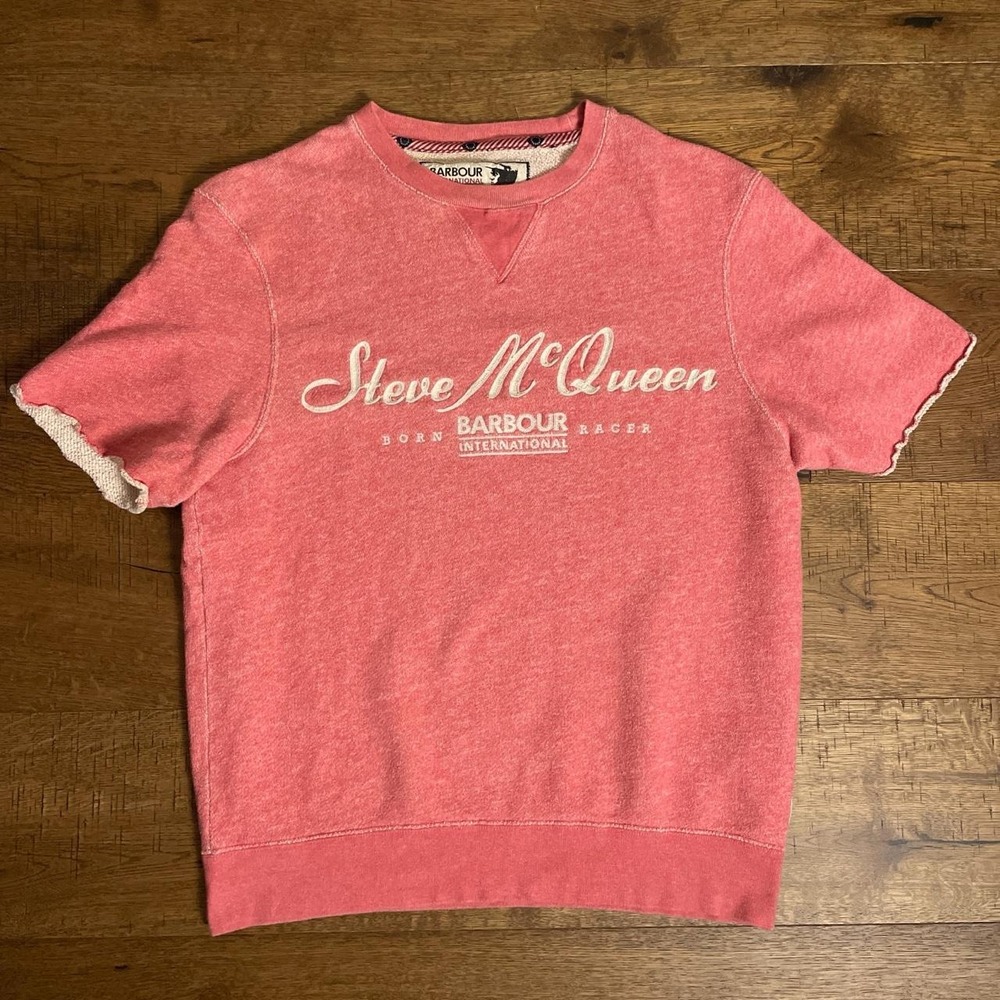 Barbour International Sweatshirt Mens L Pink Biker Steve McQueen Terry Cloth